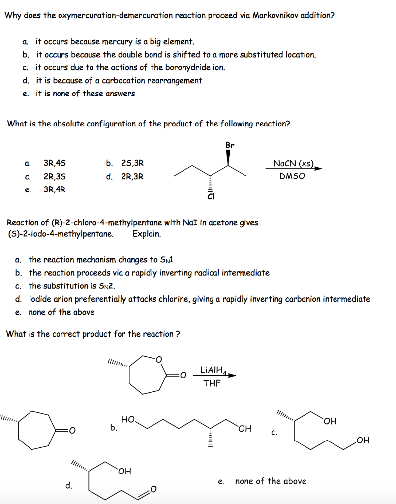 Solved Why does the oxymercuration-demercuration reaction | Chegg.com