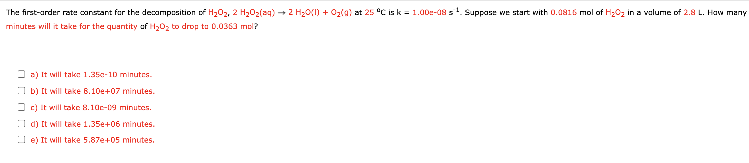 Solved The first-order rate constant for the decomposition | Chegg.com
