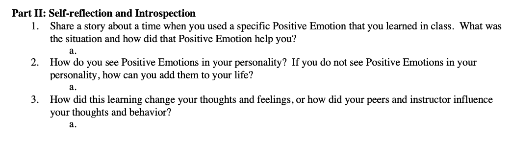 Solved Part II: Self-reflection And Introspection 1. Share A | Chegg.com