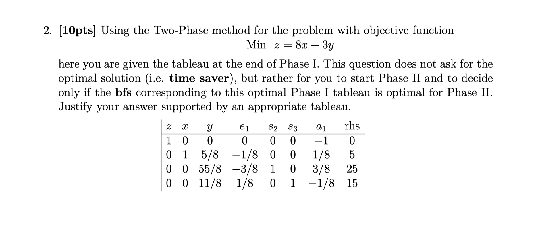 Solved 2. [10pts] Using the Two-Phase method for the problem | Chegg.com