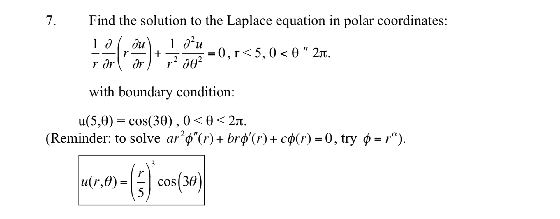 Find The Solution To The Laplace Equation In Polar Chegg Com