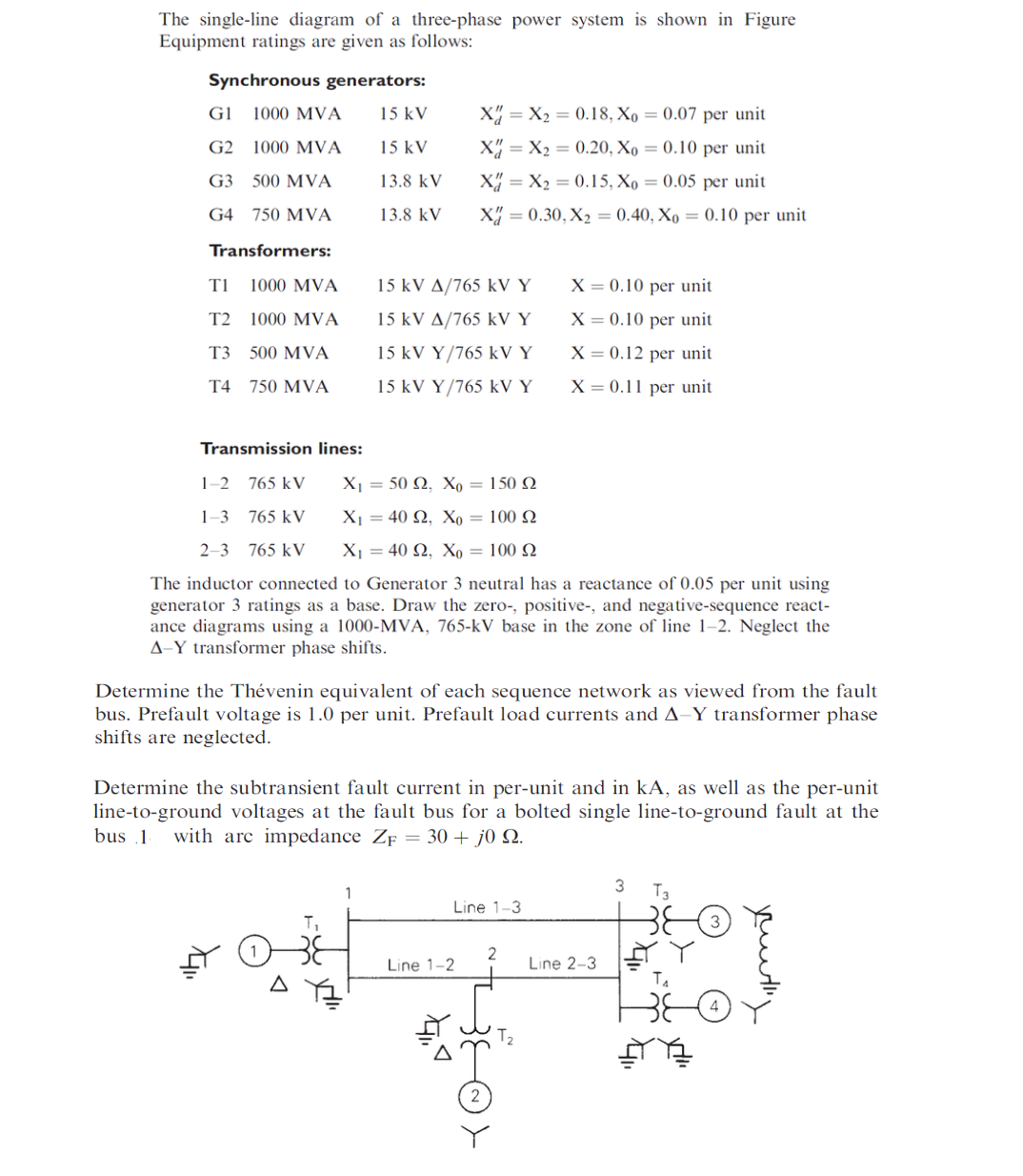 Solved The single-line diagram of a three-phase power system | Chegg.com