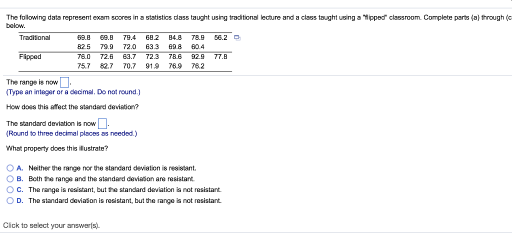 Solved The following data represent exam scores in a | Chegg.com