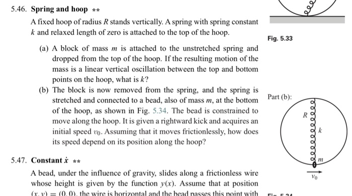 Solved 5.46. Spring and hoop ** A fixed hoop of radius R | Chegg.com