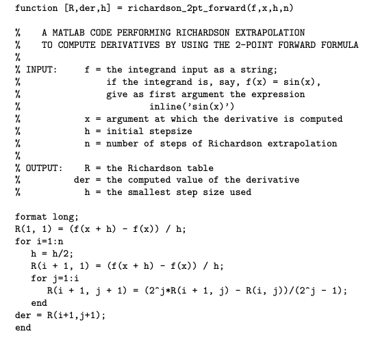 Problem 4. (MATLAB code for Richardson extrapolation] | Chegg.com