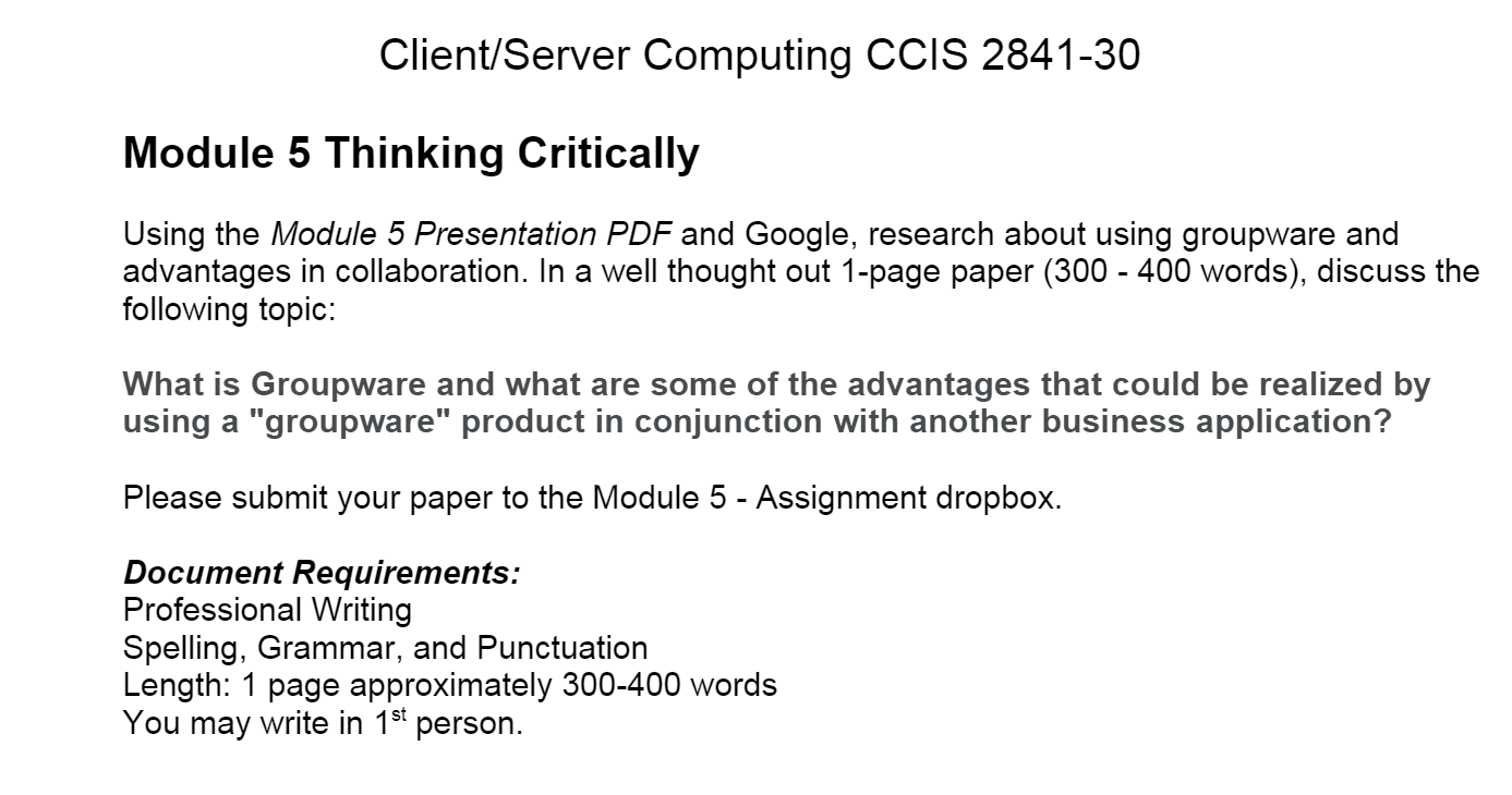 Solved Client Server Computing Ccis 2841 30 Module 5 Chegg Com