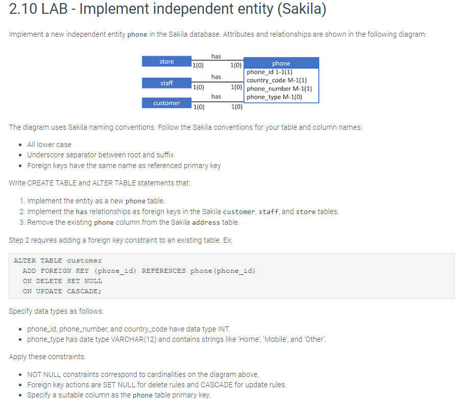 Solved 2.10 LAB - Implement independent entity (Sakila) | Chegg.com