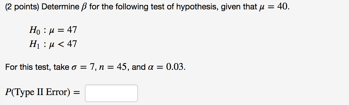 Solved 2 Points Determine Ss For The Following Test Of H Chegg Com