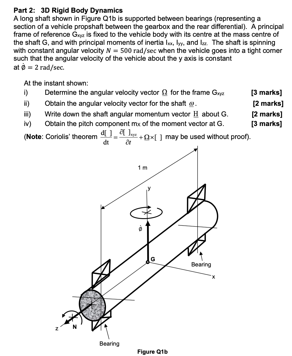 Solved Part 2: 3D Rigid Body Dynamics A long shaft shown in | Chegg.com