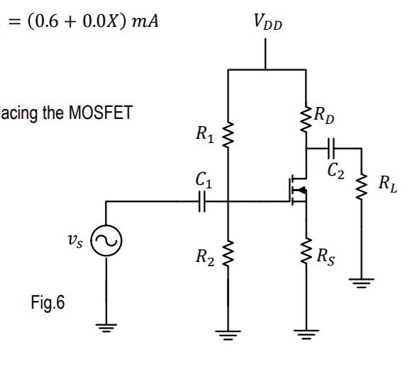 Solved For the NMOS amplifier circuit shown in Fig.6, 𝐼𝐷 = | Chegg.com