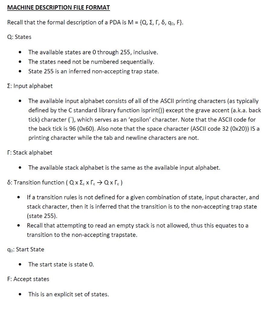 Solved MACHINE DESCRIPTION FILE FORMAT Recall that the | Chegg.com