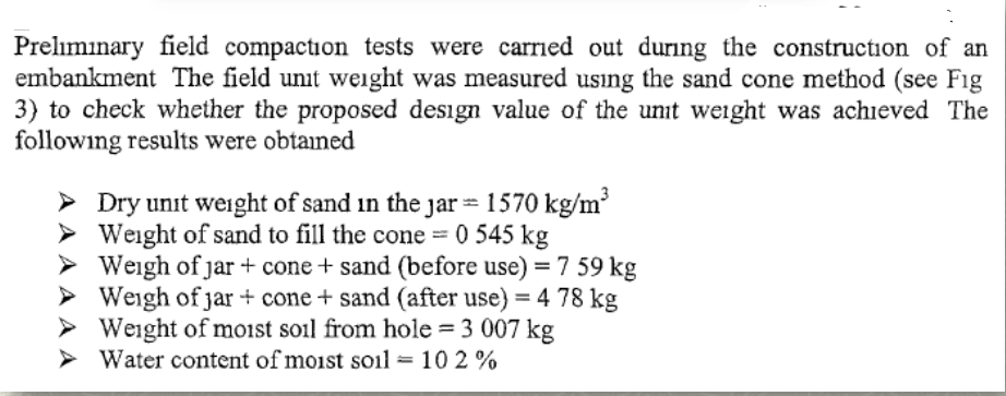 Sand Cone Math Weigh of jar + cone + sand (before | Chegg.com