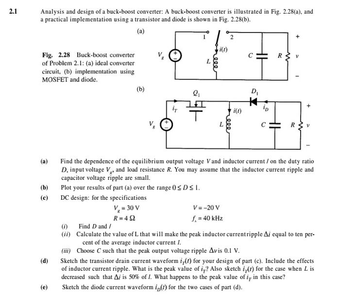 Solved 2.1 Analysis And Design Of A Buck-boost Converter: A | Chegg.com