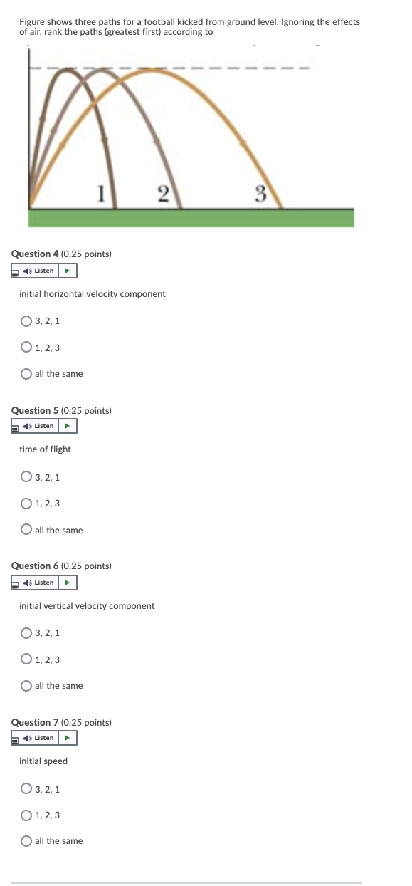 Solved Figure shows three paths for a football kicked from | Chegg.com
