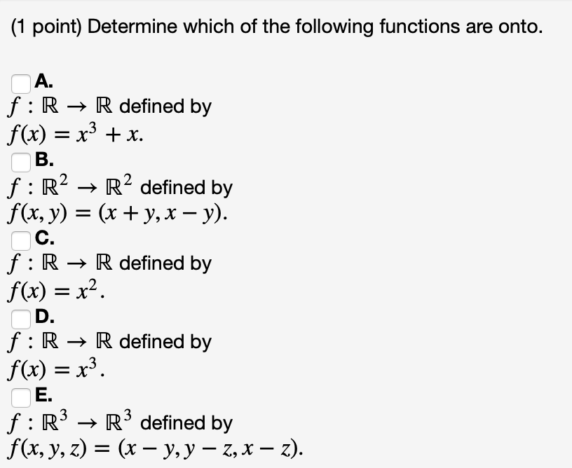 Solved (1 point) Determine which of the following functions | Chegg.com