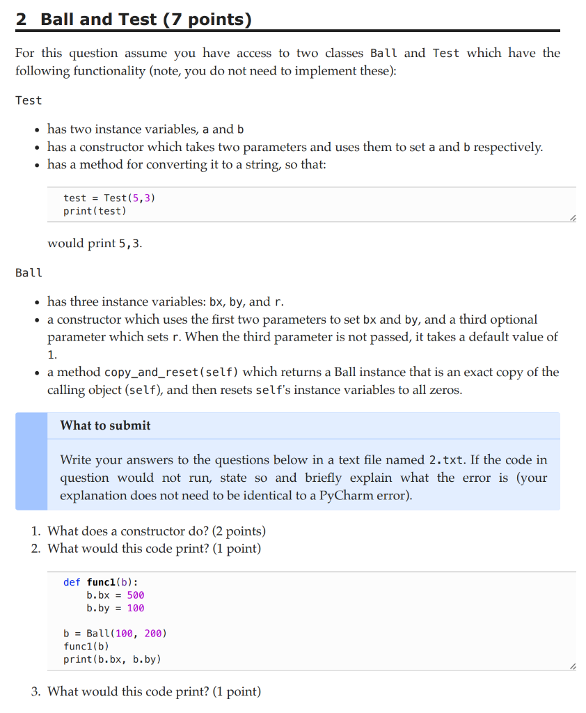 Solved 2 Ball and Test (7 points) For this question assume | Chegg.com
