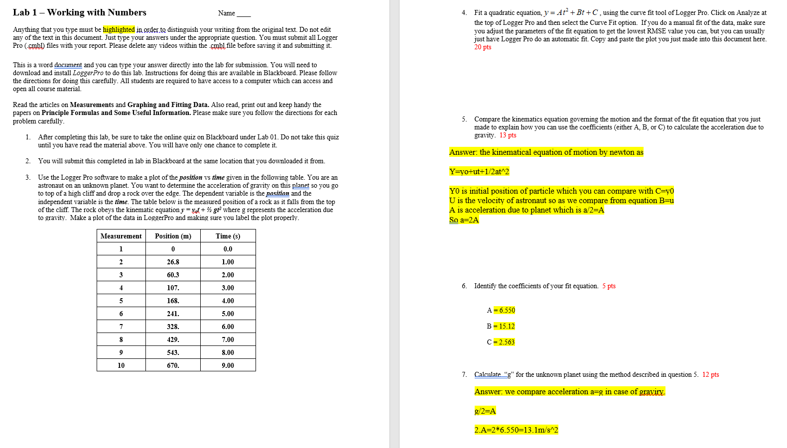 Lab 1 - Working with Numbers Name 4. Anything that | Chegg.com
