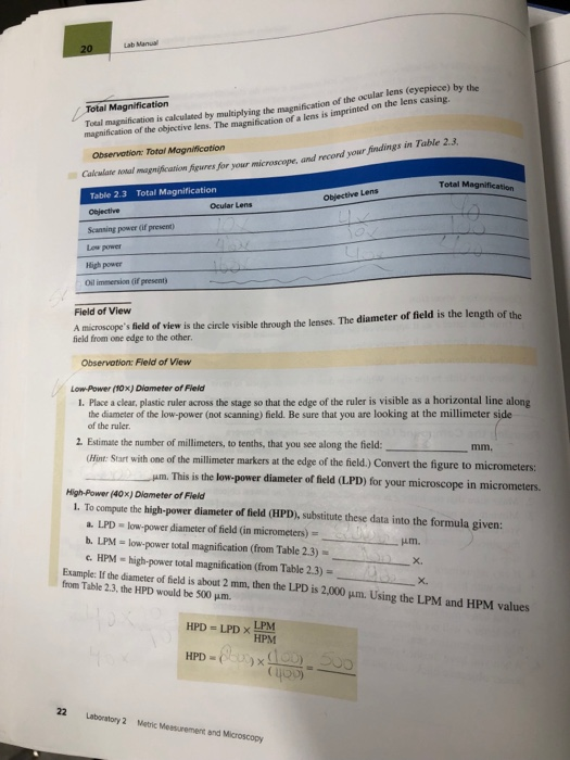 Solved: Lab Manual Total Magnification Is Calculated By Mu... | Chegg.com