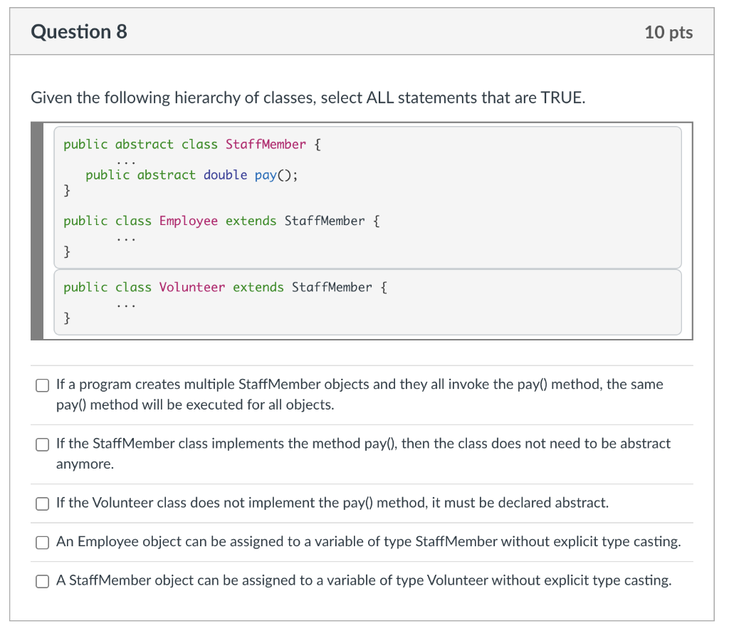Solved Question 8 10 pts Given the following hierarchy of | Chegg.com