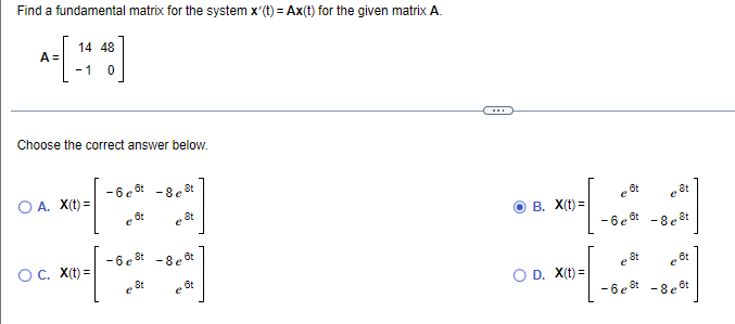 Solved Find a fundamental matrix for the system x'(t) = | Chegg.com