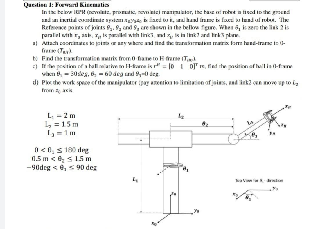 Question 1: Forward Kinematics In the below RPR | Chegg.com