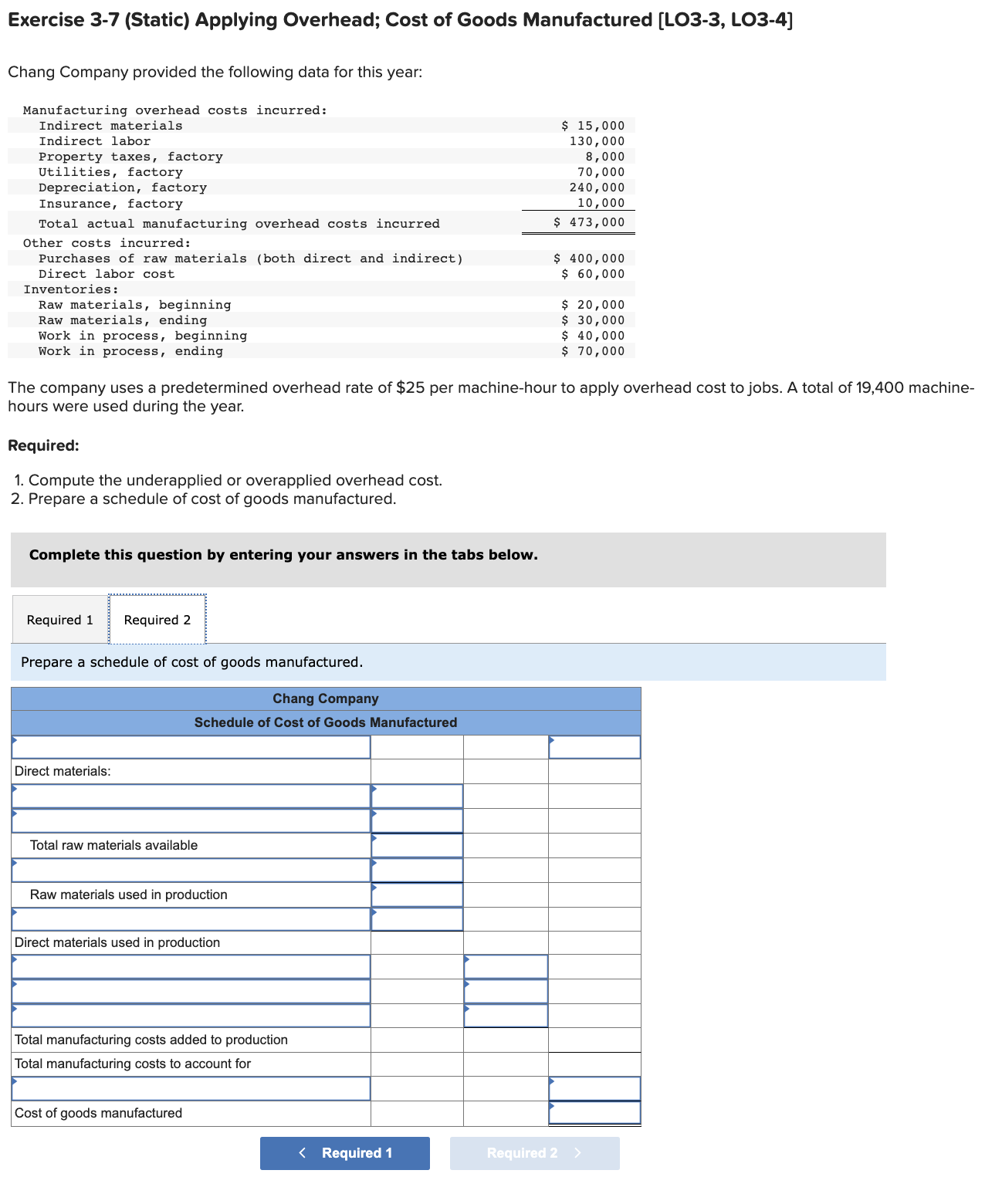 Solved Exercise 3-7 (Static) ﻿Applying Overhead; Cost of | Chegg.com