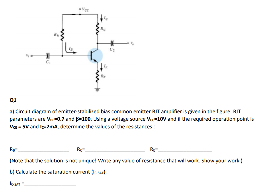Solved Voc Ic RC W RA } Ig C Q1 a) Circuit diagram of | Chegg.com