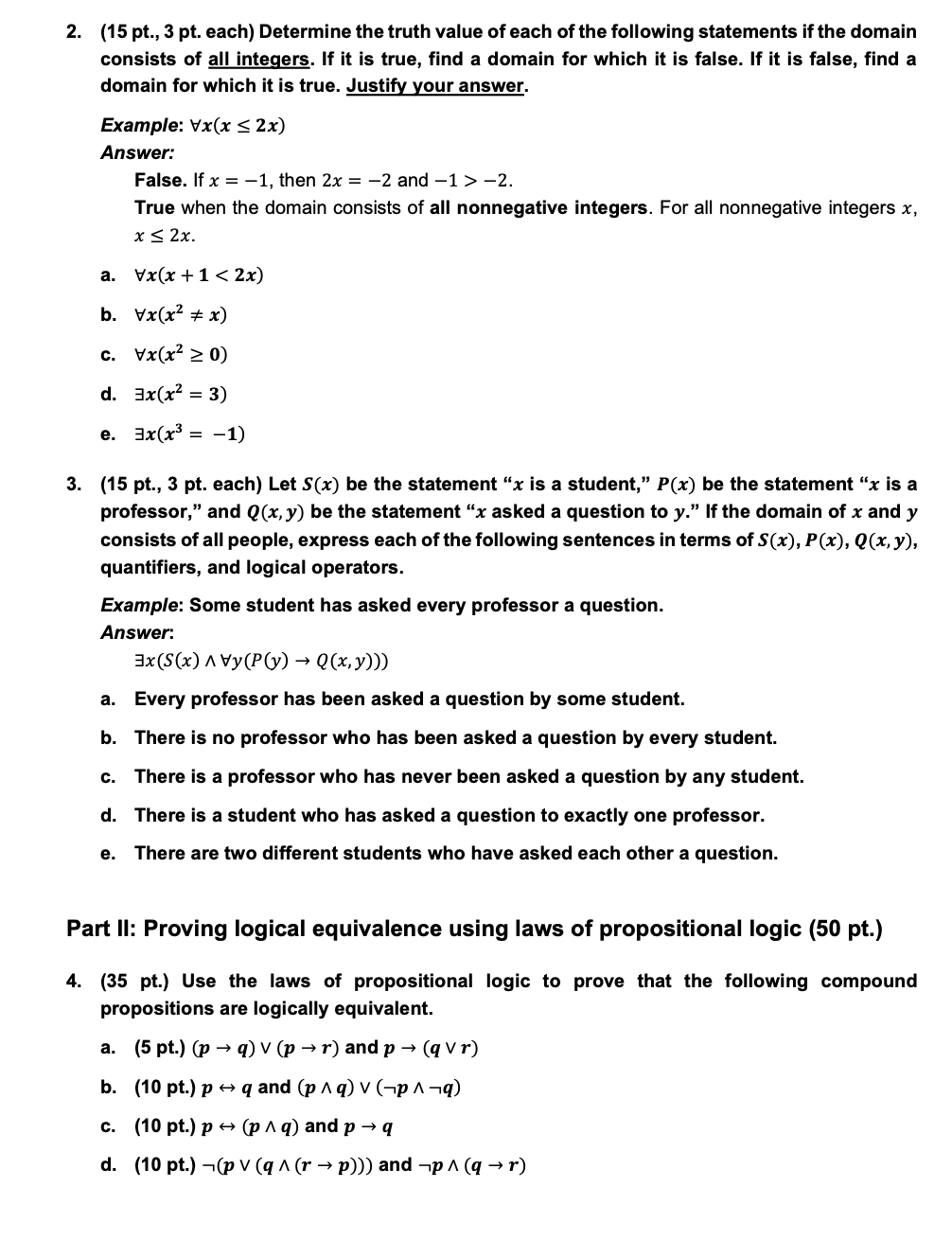 Solved 2. (15 pt., 3 pt. each) Determine the truth value of | Chegg.com