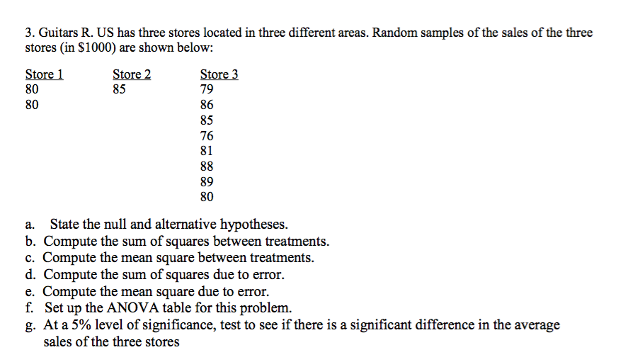 Solved 3. Guitars R. Us Has Three Stores Located In Three 