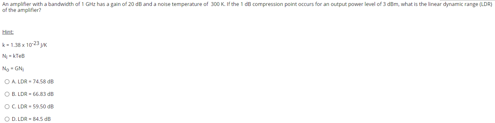 Solved An amplifier with a bandwidth of 1 GHz has a gain of | Chegg.com