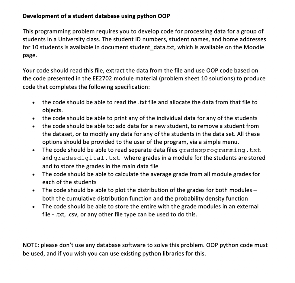 Solved Development of a student database using python OOP | Chegg.com