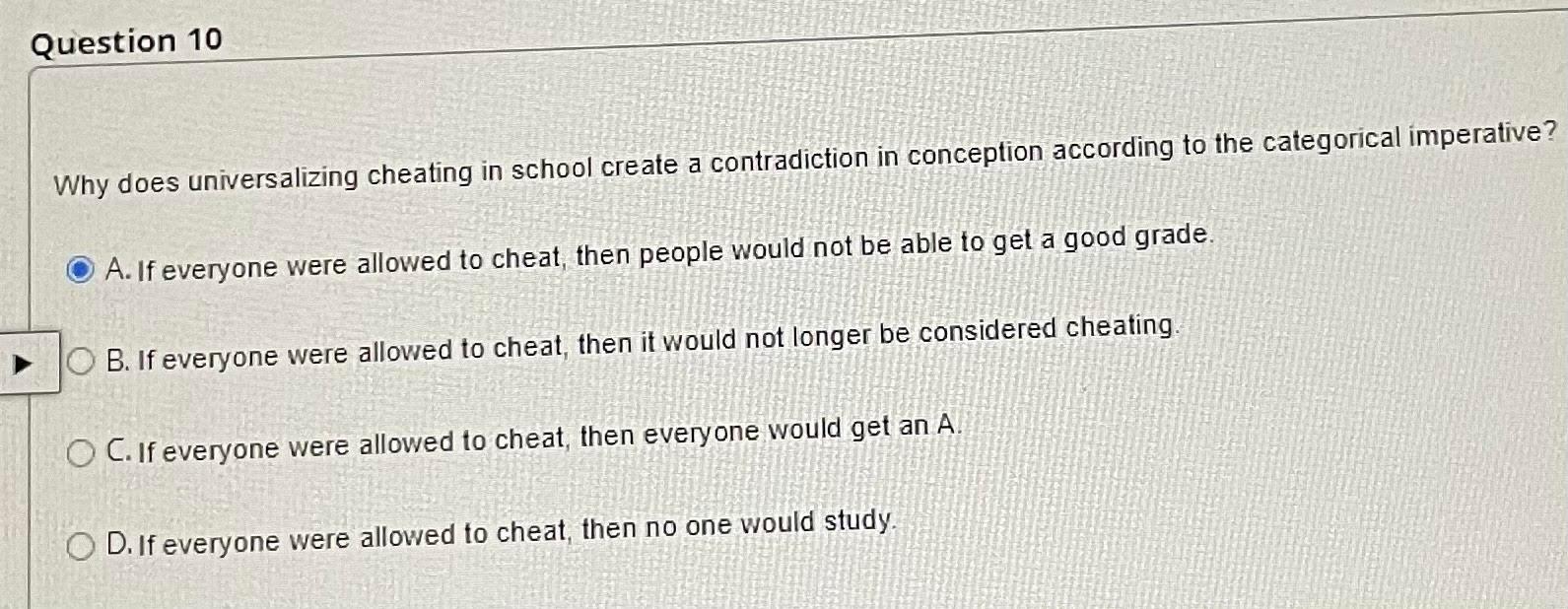 Solved Why Does Universalizing Cheating In School Create A | Chegg.com