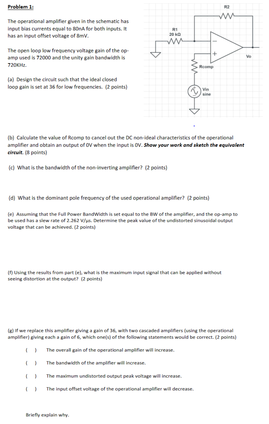 Problem 1: The operational amplifier given in the | Chegg.com