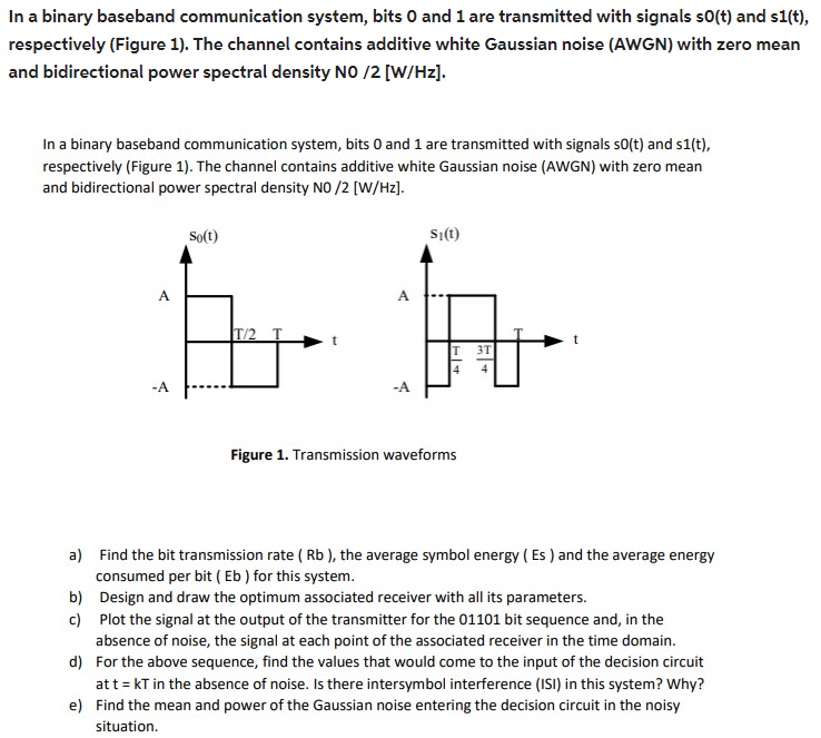 In A Binary Baseband Communication System, Bits 0 And | Chegg.com