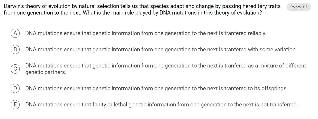 Solved Points: 1.5 Darwin's Theory Of Evolution By Natural | Chegg.com