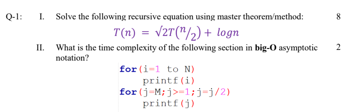 Solved Q-1: 8 2 I. Solve the following recursive equation | Chegg.com