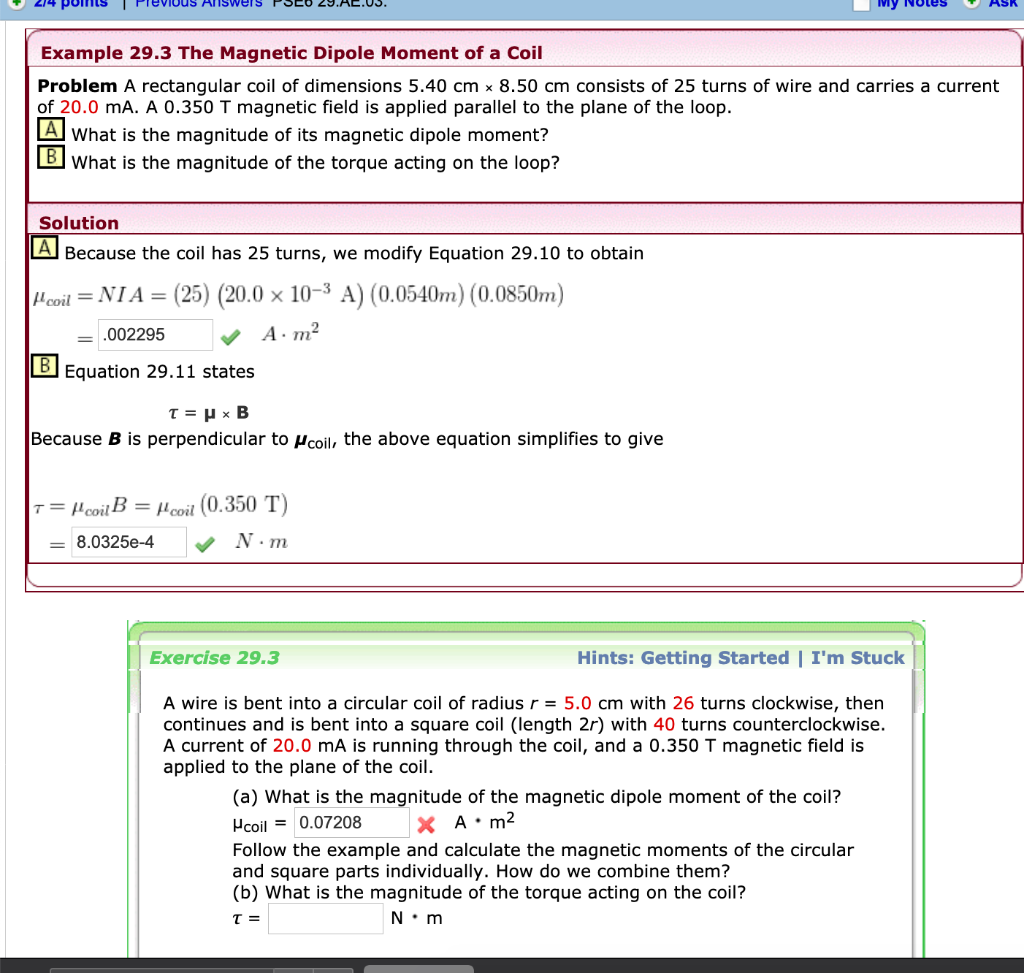 Solved Example 29.3 The Magnetic Dipole Moment of a Coil | Chegg.com