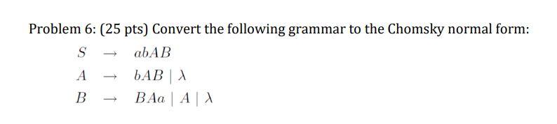 Solved Problem 6: (25 Pts) Convert The Following Grammar To | Chegg.com