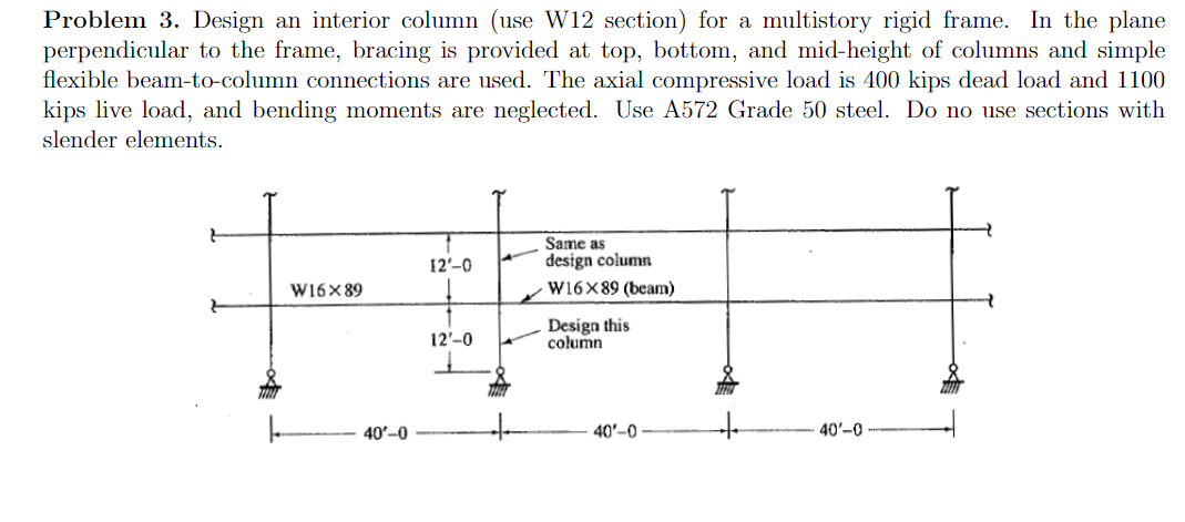 Solved Problem 3. Design an interior column (use W12 | Chegg.com