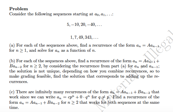 Solved Problem Consider The Following Sequences Starting At | Chegg.com