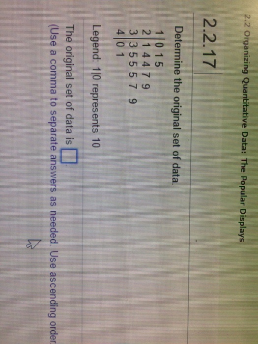 Solved Determine the original set of data Legend 10
