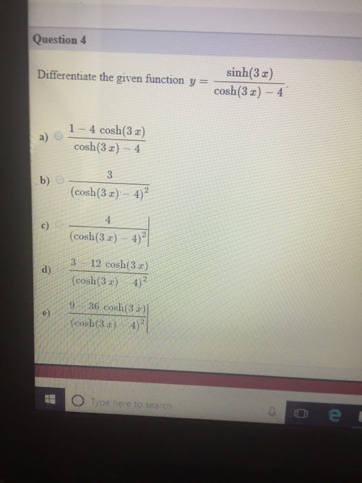 Solved Question 4 Sinh(3 Z) Cosh(3 Z) -4 Differentiate The | Chegg.com