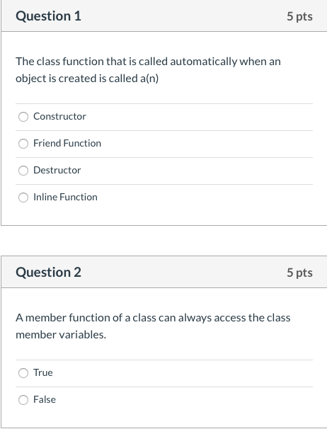 Solved Question 1 5 pts The class function that is called | Chegg.com