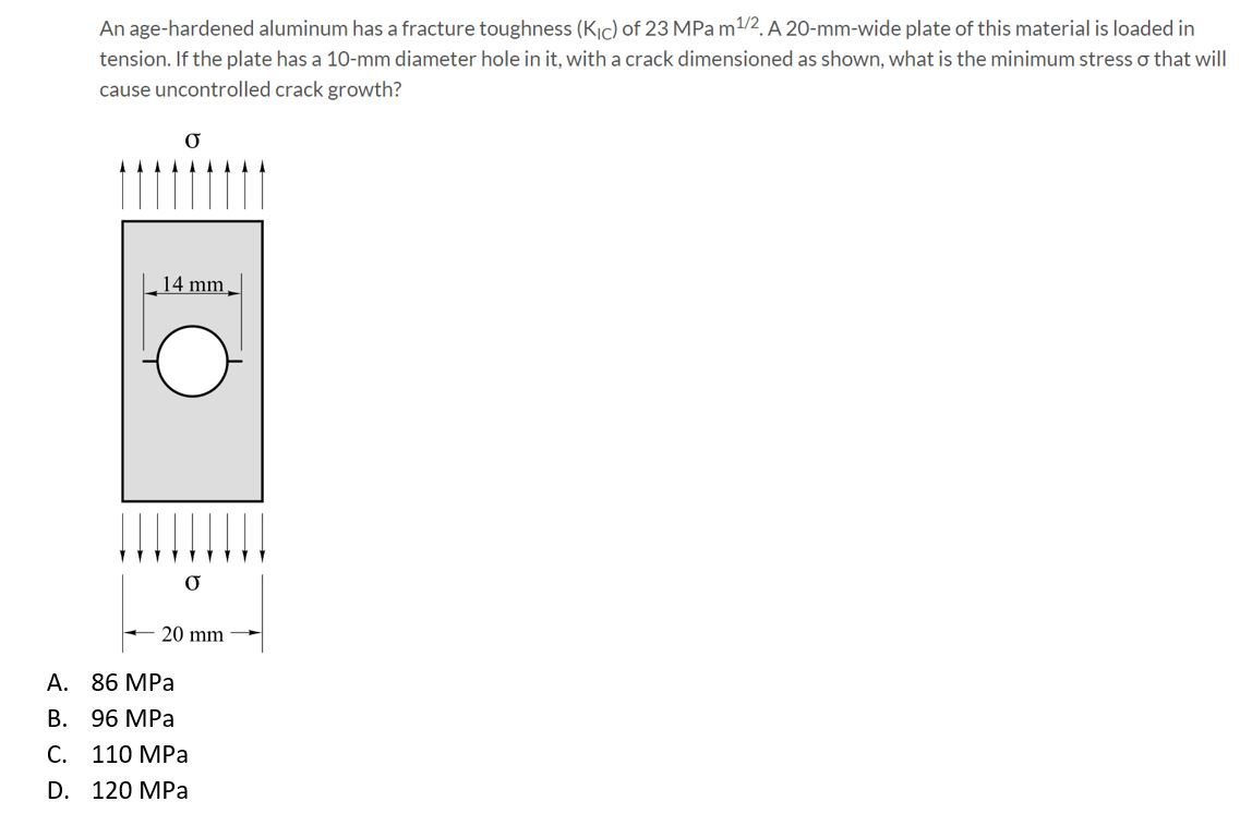 Solved An agehardened aluminum has a fracture toughness