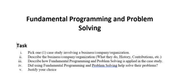 Fundamental Programming and Problem Solving Task i. | Chegg.com image.