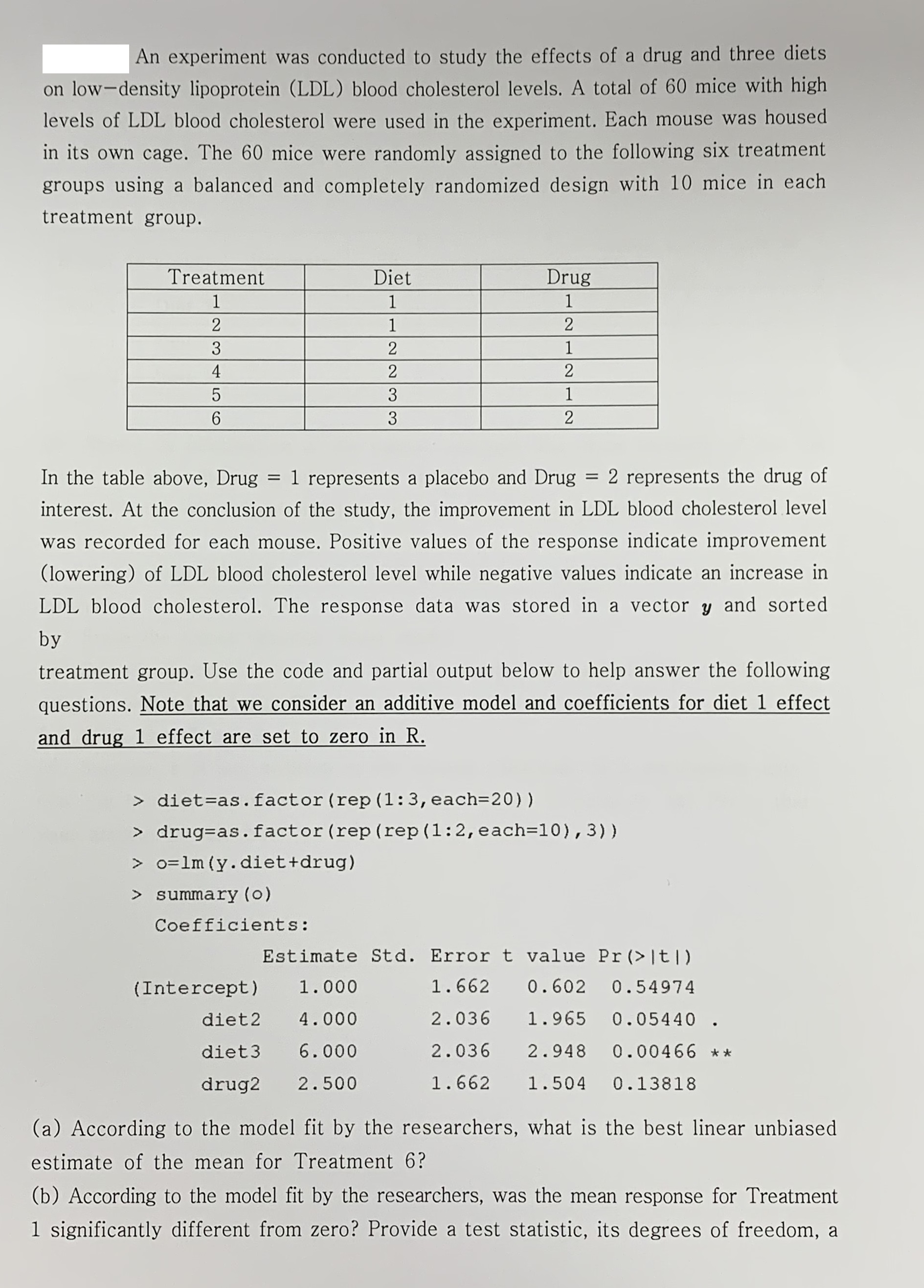 Solved An experiment was conducted to study the effects of a | Chegg.com