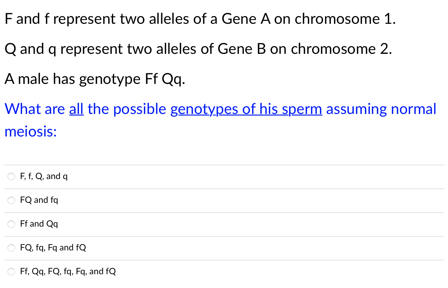 Solved F and f represent two alleles of a Gene A on | Chegg.com