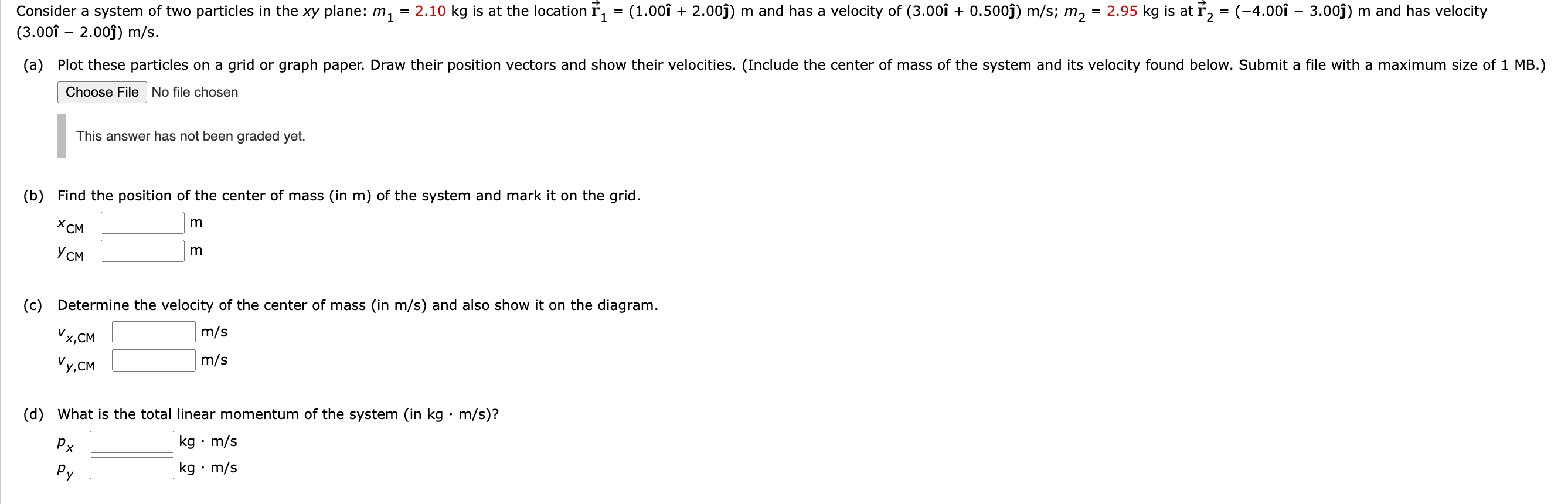 Solved Consider a system of two particles in the xy plane: | Chegg.com