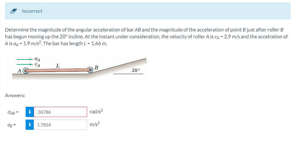 Solved Incorrect Determine the magnitude of the angular | Chegg.com