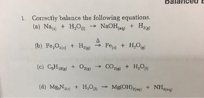 Na S H2o L Naoh Aq H2 G